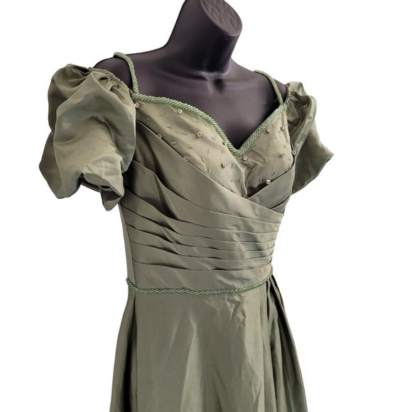 NWT Green Formal Dress Size 8 Puffy Sleeves Dance Prom Evening Gown Corset - Picture 2 of 9